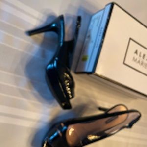 Alex Marie Navy Patton Leather NIB 3 inch Sling Back Heels